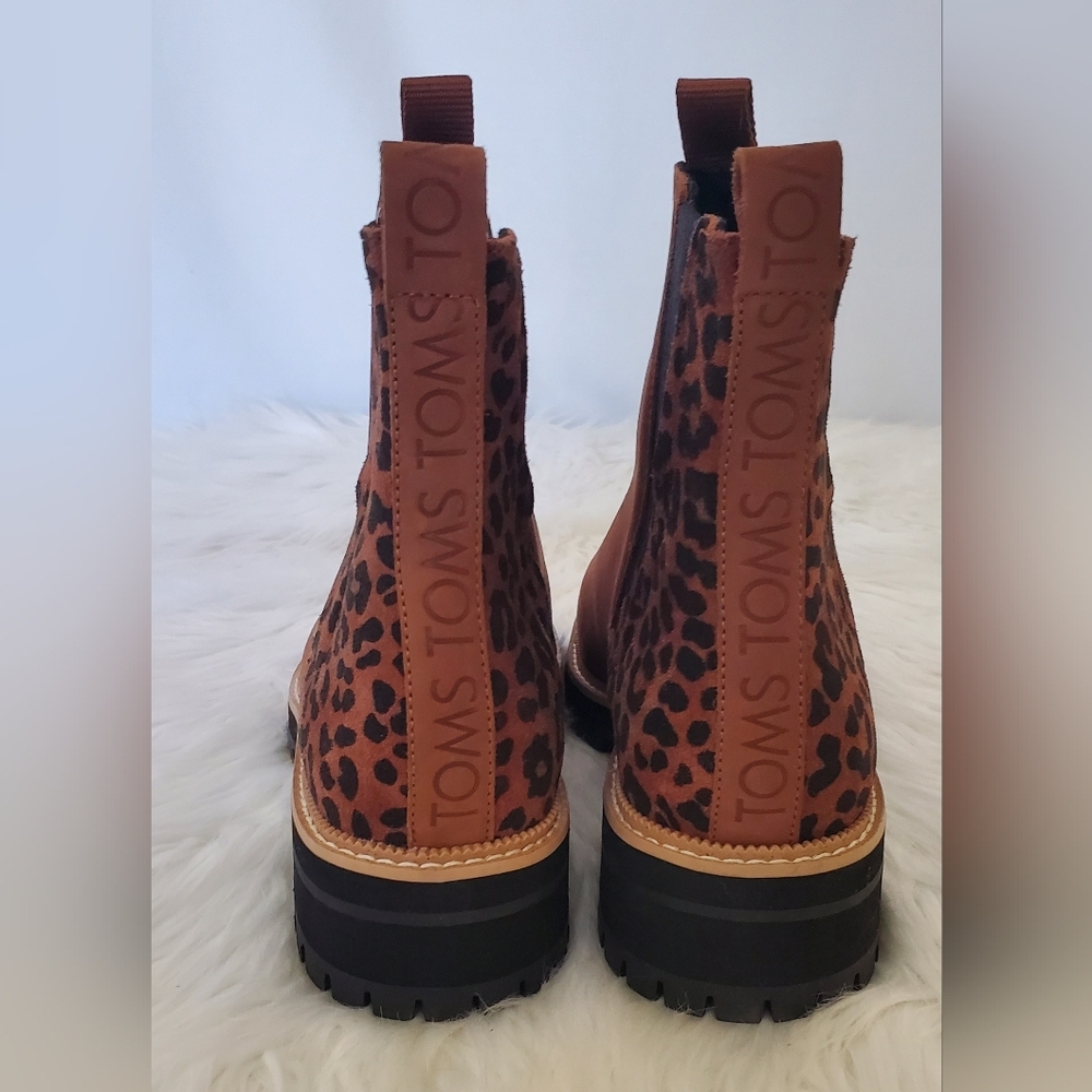 Toms Dakota Leather Leopard Dark Ember Oiled Chelsea Womens Ankle Boots Size 10 - Picture 5 of 12